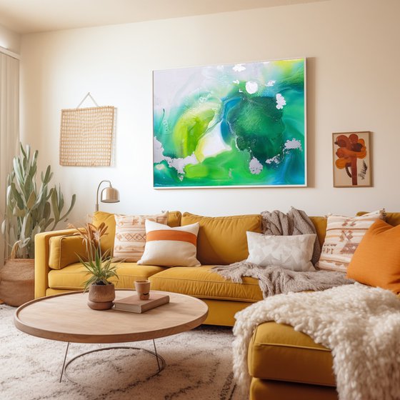 Emerald Silver Abstract Art