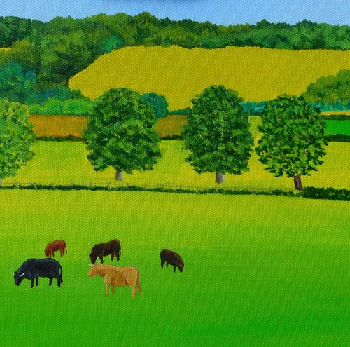 Cattle Grazing in the Brede Valley, Sedlescombe, Sussex by Ruth Cowell