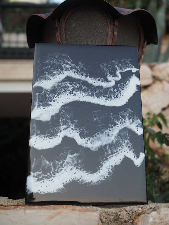 Deep deep water - original resin artwork, black and white seascape