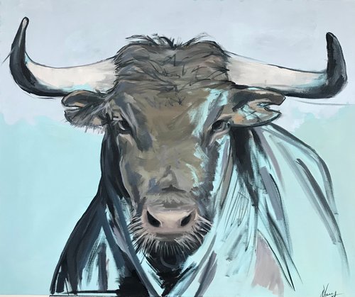 Bull oil painting 62x72cm by Leysan Khasanova