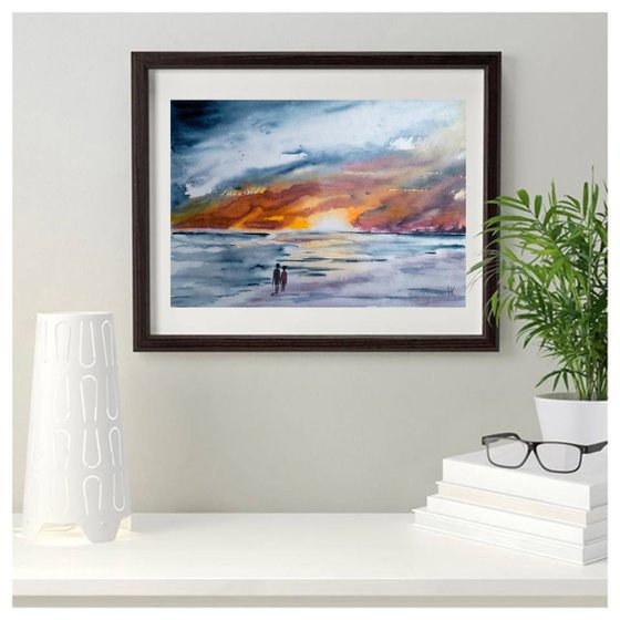 Abstract watercolor landscape wet on wet original watercolor painting TOWARDS YOUR SUN