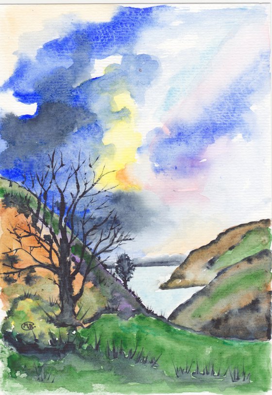 Three landscape watercolour paintings