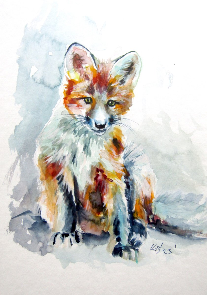 Cute red fox cub by Kovacs Anna Brigitta