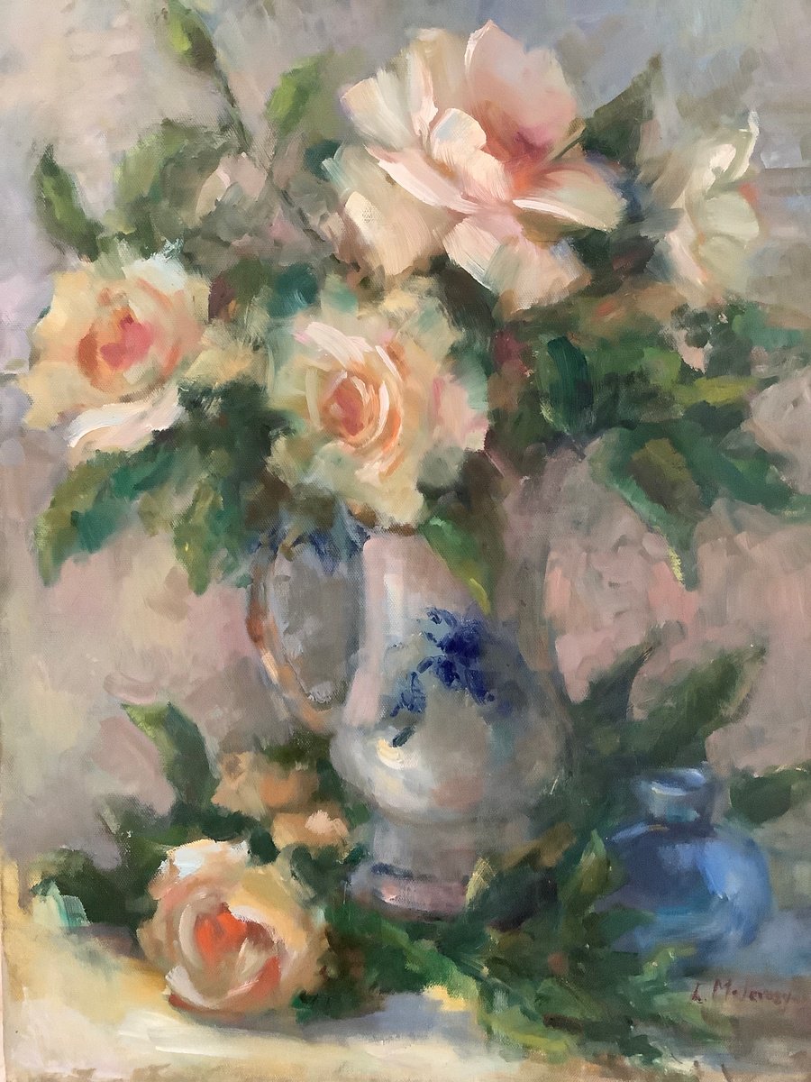 Impressionistic Botanical Oil Painting By Lia Matevosyan Haselton, 18 X 24", Roses With Love, Original Artwork