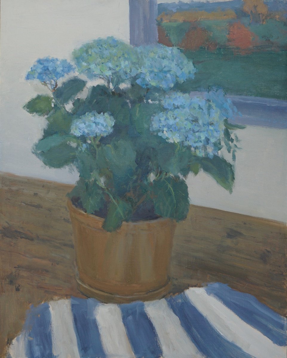 Impressionistic Botanical Oil Painting By Alex James Long, 16 X 20, Blue Hydrangeas Still Life, Original Artwork