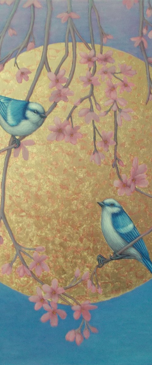 birds painting "Birds on the branches of a blossoming apple tree" by Tatyana Mironova