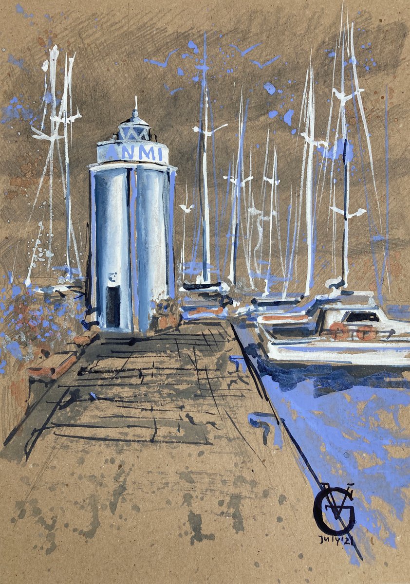 Landscape Painting By Valeria Golovenkina, 8 X 12", San Remo Lighthouse, Original Artwork