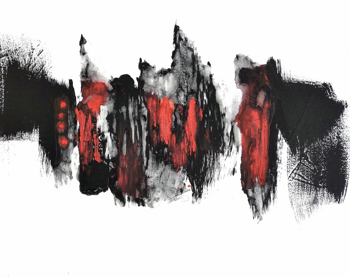 Expressive Abstract Acrylic Painting By Newel Hunter, 30 X 24", Streetwalkers, Original Artwork