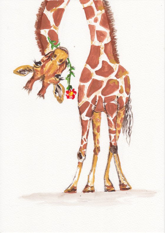 Funky Giraffe original gouache painting