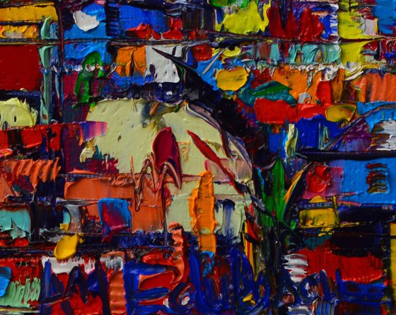 VIBRANT PARIS ABSTRACT CITYSCAPE impasto contemporary impressionist palette knife oil painting