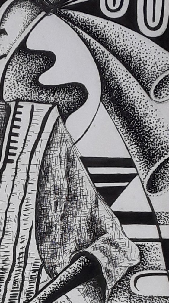 African Drummer pen and ink drawing