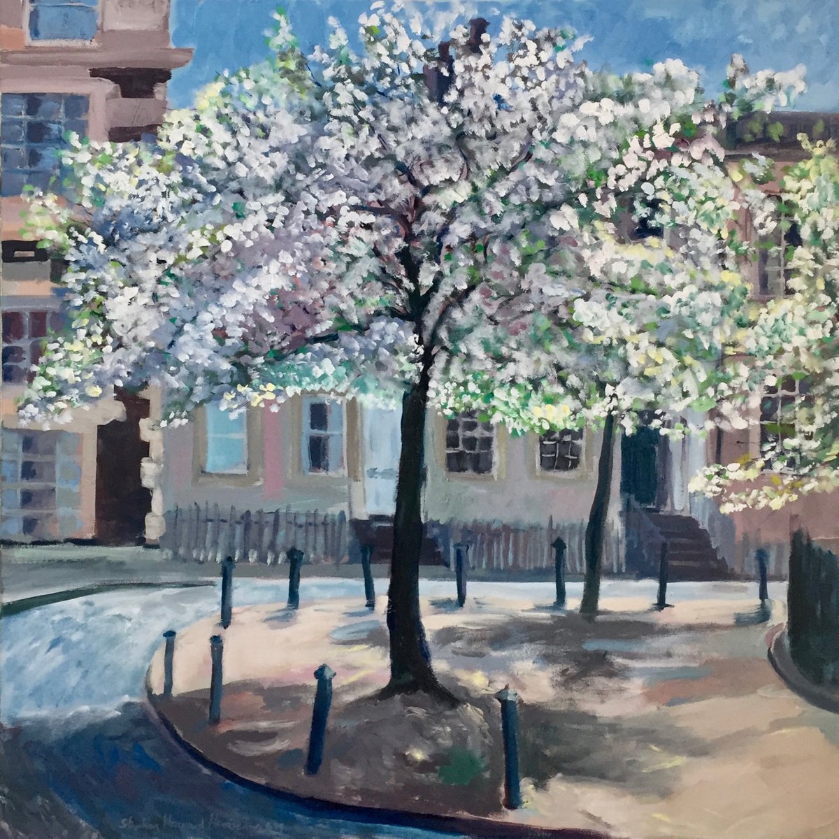 Impressionistic Cityscapes Oil Painting By Stephen Howard Harrison, 29 X 29", Corner Of Montgomery Street, Original Artwork