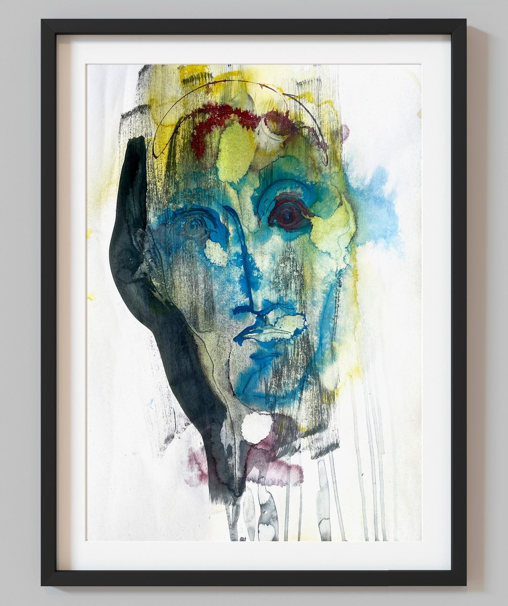 Impressionistic Portrait Acrylic Painting By Evgenia Makarova, 12 X 17, Abstract Man Portrait, Original Artwork