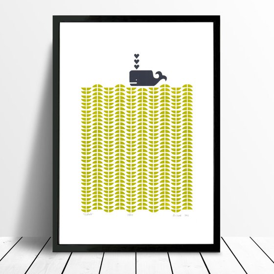 Whale in Chartreuse - Unframed - Worldwide Delivery