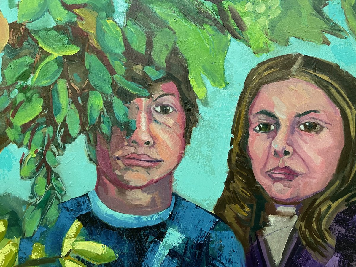 Impressionistic Portrait Oil Painting By Ulli Schmitt, 31 X 24", Sibling Love, Original Artwork