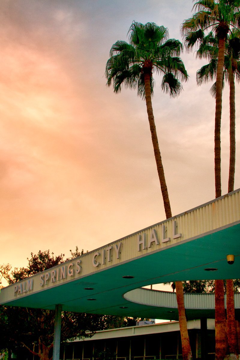 Expressive Cityscapes Photograph By William Dey, 18 X 26", City Hall Sky Palm Springs Ca, Original Artwork