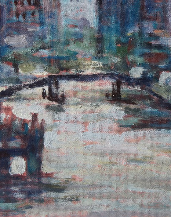 Original Oil Painting Wall Art Signed unframed Hand Made Jixiang Dong Canvas 25cm × 20cm Cityscape Evening in Amsterdam House Small Impressionism Impasto