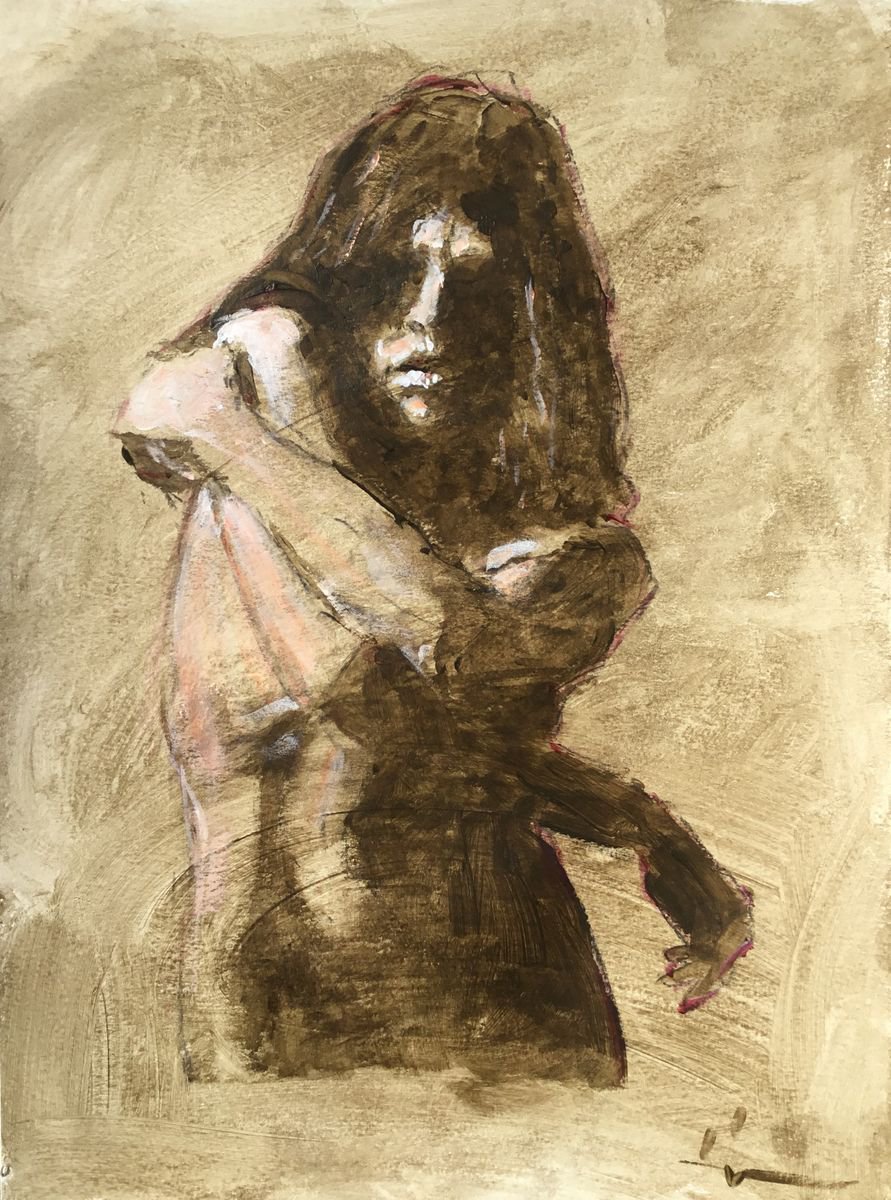 Expressive Portrait Acrylic Painting By Dominique Deve, 12 X 16, Lady Wicca, Original Artwork