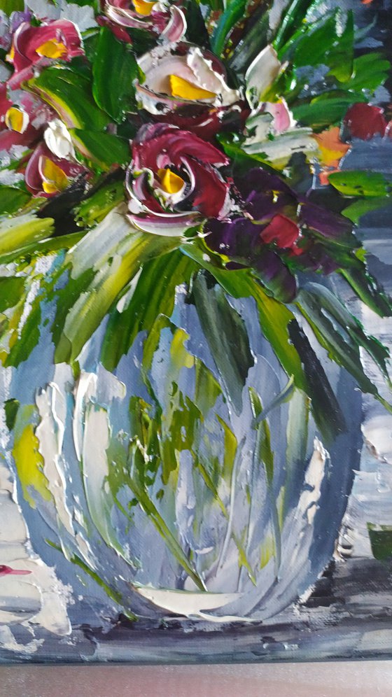 Summer bouquet, original framed oil painting , gift, bedroom art