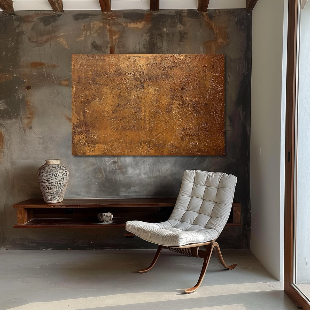 Abstract Acrylic Painting By Exclusive Arts, 47 X 31, Redgold, Original Artwork