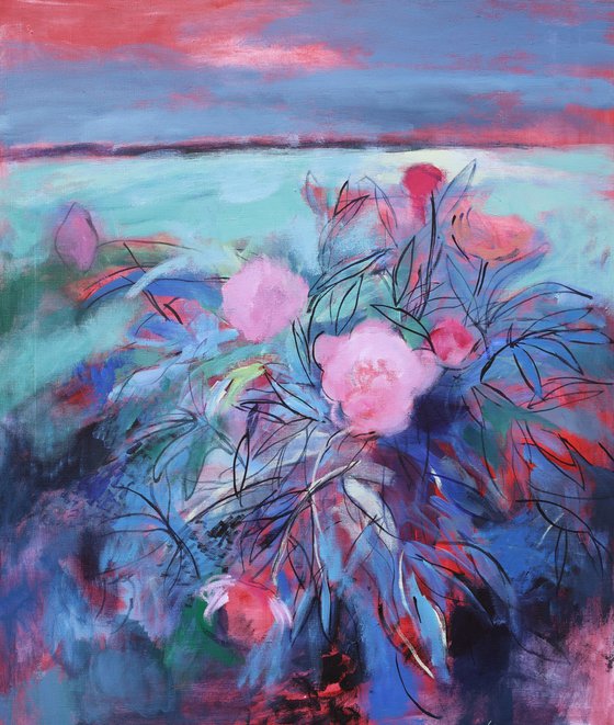 landscape with peonies