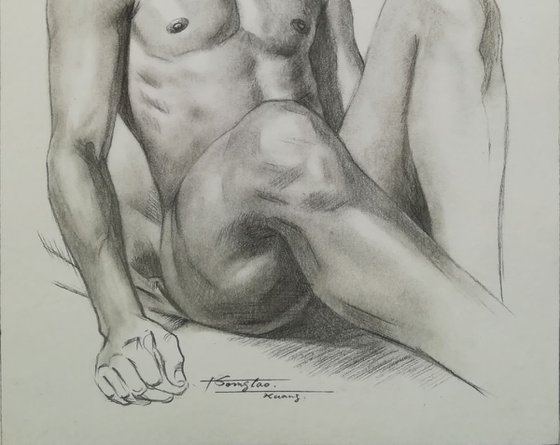 Drawing pencil  male nude and  Leiothrix