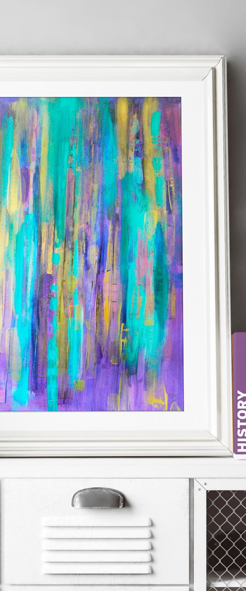 The Midas touch #2 (abstract in blues, purples and gold tones) by Carolynne Coulson