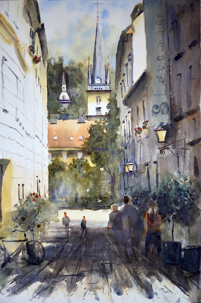 Ljubljana in green Slovenia #44 53x35cm 2023 by Nenad Kojic watercolorist