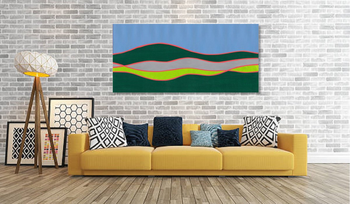 Abstract Landscape Acrylic Painting By Marina Krylova, 59 X 28", Modern Landscape #27, Original Artwork