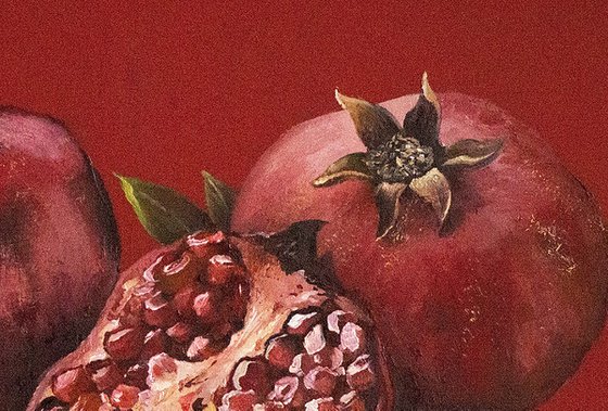 "POMEGRANATES ON A RED BACKGROUND "