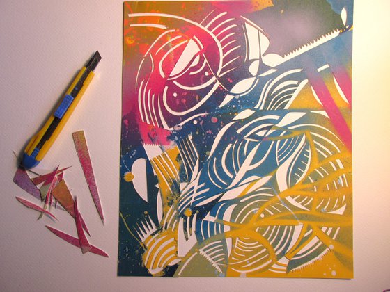 ripples in colors, abstract papercut
