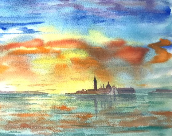Vivid dawn at Venice lagoon