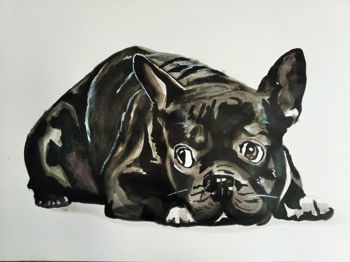 Photorealistic Animal Acrylic Painting By Soso Kumsiashvili, 33 X 24", Bulldog, Original Artwork