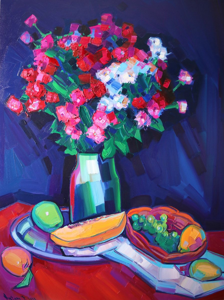 Impressionistic Still Life Oil Painting By Tigran Avetyan, 24 X 31", Still Life With Flowers, Original Artwork