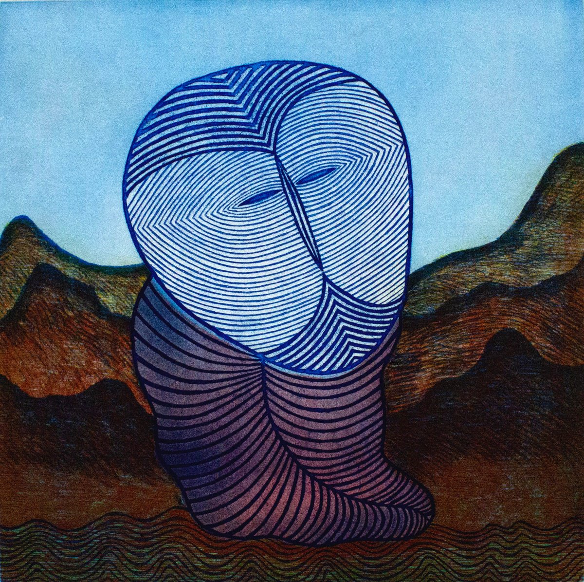 Graphic Portrait Etchings & Engravings By Katya Timoshenko, 13 X 13", Blue, Original Artwork