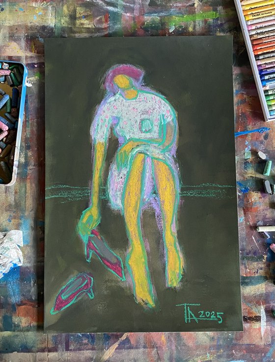 Woman with red pumps.