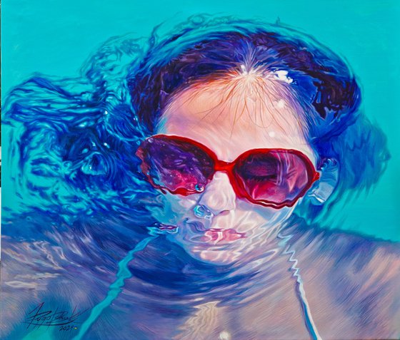 I will recover in color and become a flower , large underwater acrylic painting