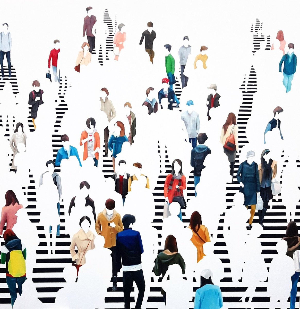 Urban And Pop Cityscapes Oil Painting By Martta Garcia, 59 X 59", Nomophobia, Original Artwork