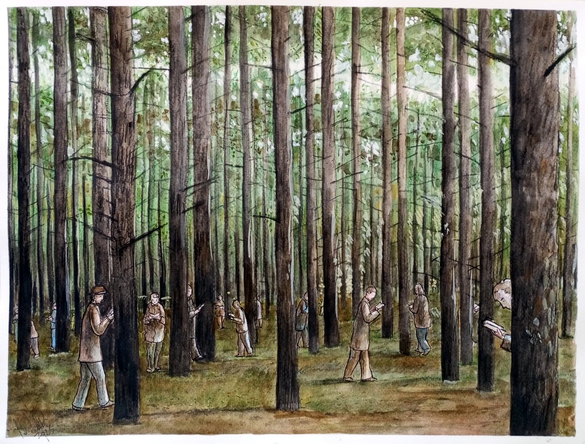 Illustrative Landscape Watercolour By Paolo Beneforti, 16 X 12", Wood Of The Walking Readers, Original Artwork