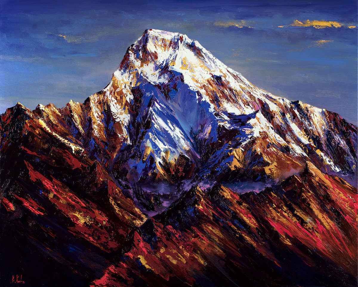 Annapurna Mountains painting art Everest Mountain Himalayas Nepal by Bozhena Fuchs