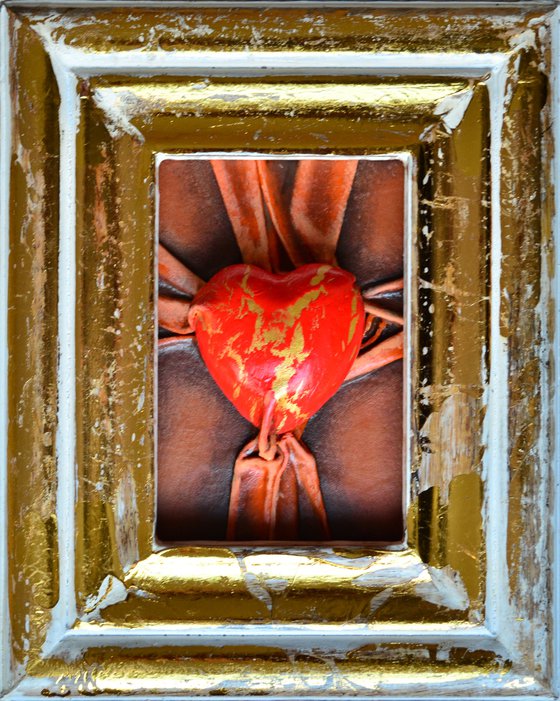 Lovers Heart 26 - Original Framed Leather Sculpture Painting Perfect for Gift