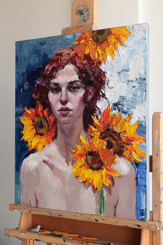 Girl with Sunflowers Portrait