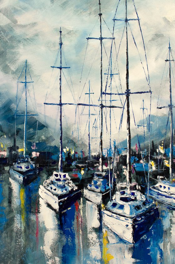 "Quiet harbor " yachts at sea, landscape