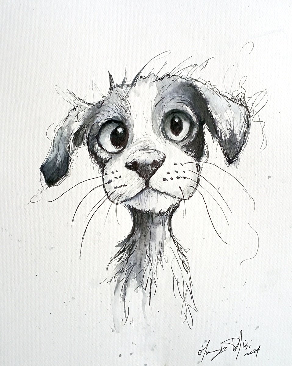 Urban And Pop Animal Ink Drawing By Maurizio Puglisi, 9 X 12", Old King, Original Artwork