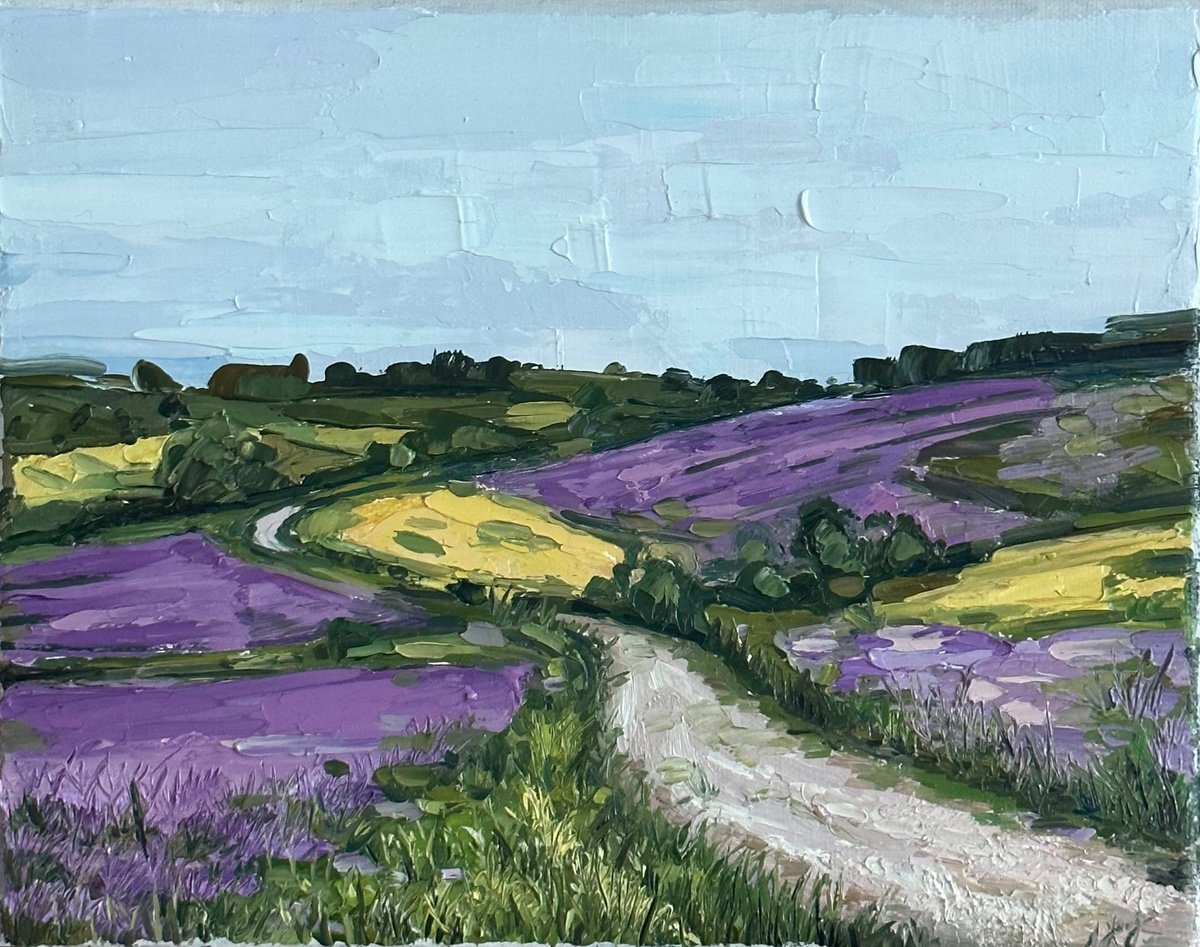 Provence Original Oil Painting Lavender Field 22x28cm by Leysan Khasanova