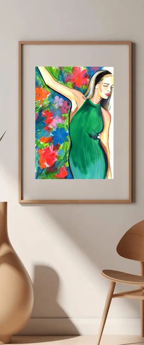 Blonde Woman in Green Dress by Sasha Robinson