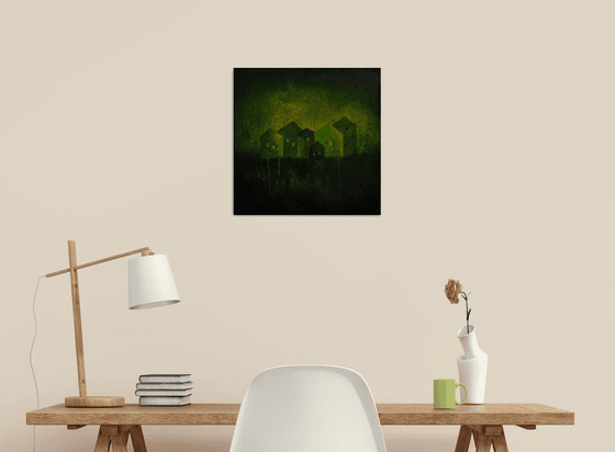 Green Town Nocturne - Abstract painting
