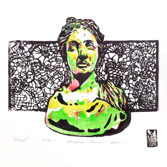 LINOCUT PRINT- artistic print-illustration "Absent"