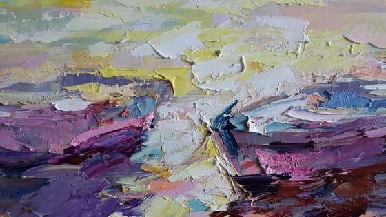 Painting Boats in the bay, landscapes