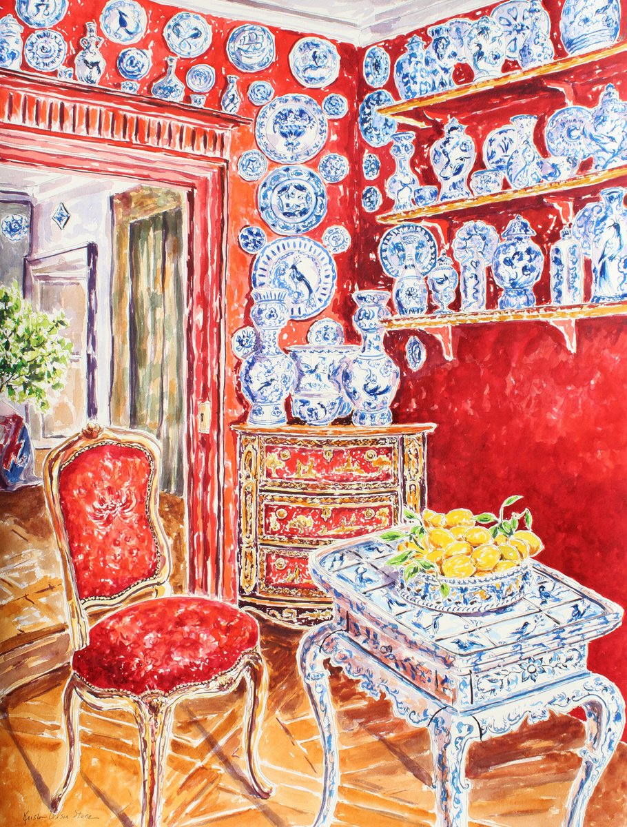Impressionistic Cityscapes Watercolour By Kristen Olson Stone, 22 X 30", Opulent Chinoiserie, Original Artwork